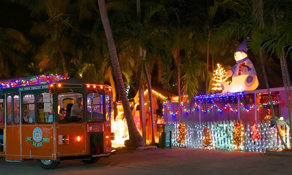 Holiday display by the harbor